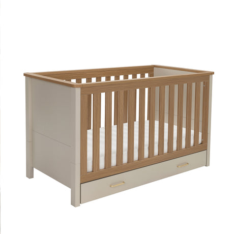 Babymore Mira Cot Bed with Underdrawer - Cashmere / Warm Oak