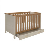 Babymore Mira 2 Piece Nursery Furniture Set with Cot Bed, Under Drawer and Dresser - Cashmere / Warm Oak