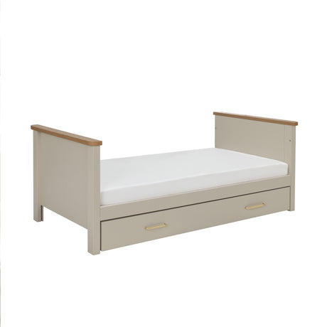 Babymore Mira Cot Bed with Underdrawer - Cashmere / Warm Oak