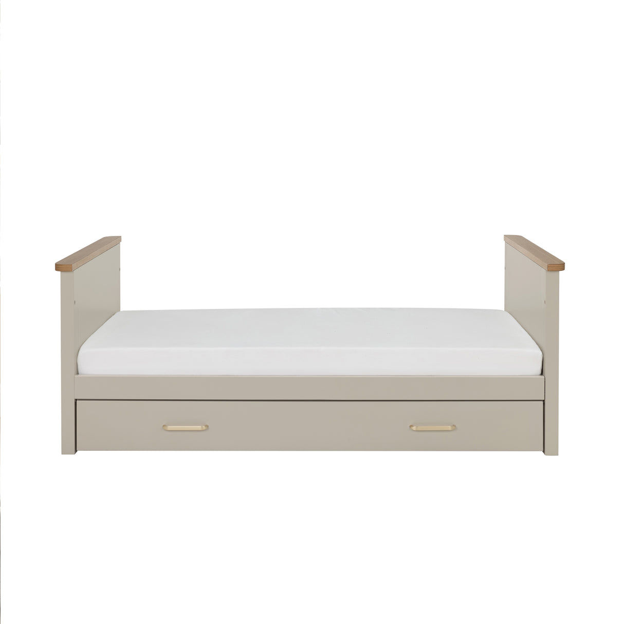 Babymore Mira 2 Piece Nursery Furniture Set with Cot Bed, Under Drawer and Dresser - Cashmere / Warm Oak