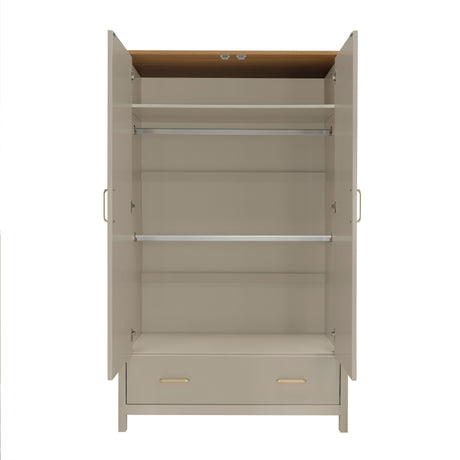Babymore Mira 2 Piece Nursery Furniture Set with Cot Bed, Under Drawer and Dresser - Cashmere / Warm Oak