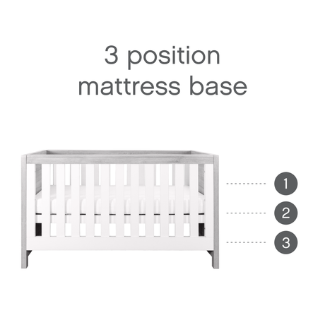 Tutti Bambini Modena 3 Piece Nursery Furniture Set with Cot Bed, Dresser & Wardrobe - White & Grey Ash