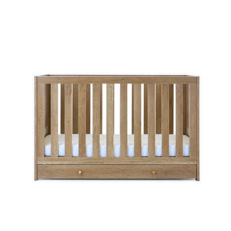 Obaby Nika 3 Piece Nursery Furniture Set with Cot Bed, Under Drawer, Dresser and Wardrobe - Oak