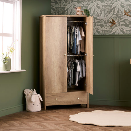 Obaby Nika 3 Piece Nursery Furniture Set with Cot Bed, Dresser and Wardrobe - Oak
