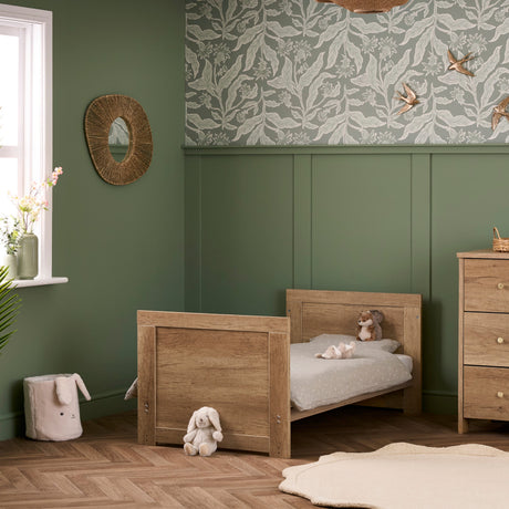 Obaby Nika 3 Piece Nursery Furniture Set with Cot Bed, Dresser and Wardrobe - Oak