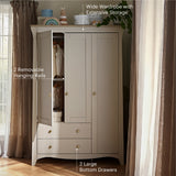 CuddleCo Clara Luxe 3 Piece Nursery Furniture Set with Cot Bed, Dresser & Wardrobe - Cashmere & Ash