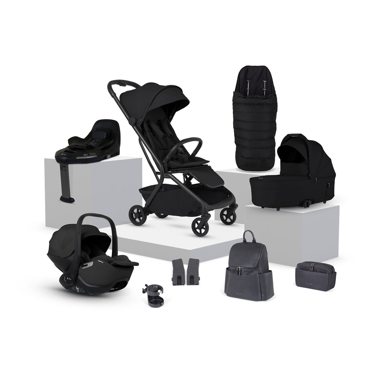 Silver Cross Nia Travel System with Glide 360 Plus Car Seat, ISOFIX Base & Accessories - Onyx