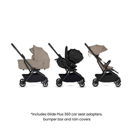 Silver Cross Nia Travel System with Glide 360 Plus Car Seat, ISOFIX Base & Accessories - Champagne