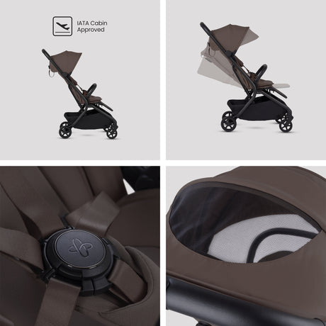 Silver Cross Nia Travel System with Glide 360 Plus Car Seat, ISOFIX Base & Accessories - Chocolate