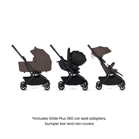Silver Cross Nia Travel System with Glide 360 Plus Car Seat, ISOFIX Base & Accessories - Chocolate