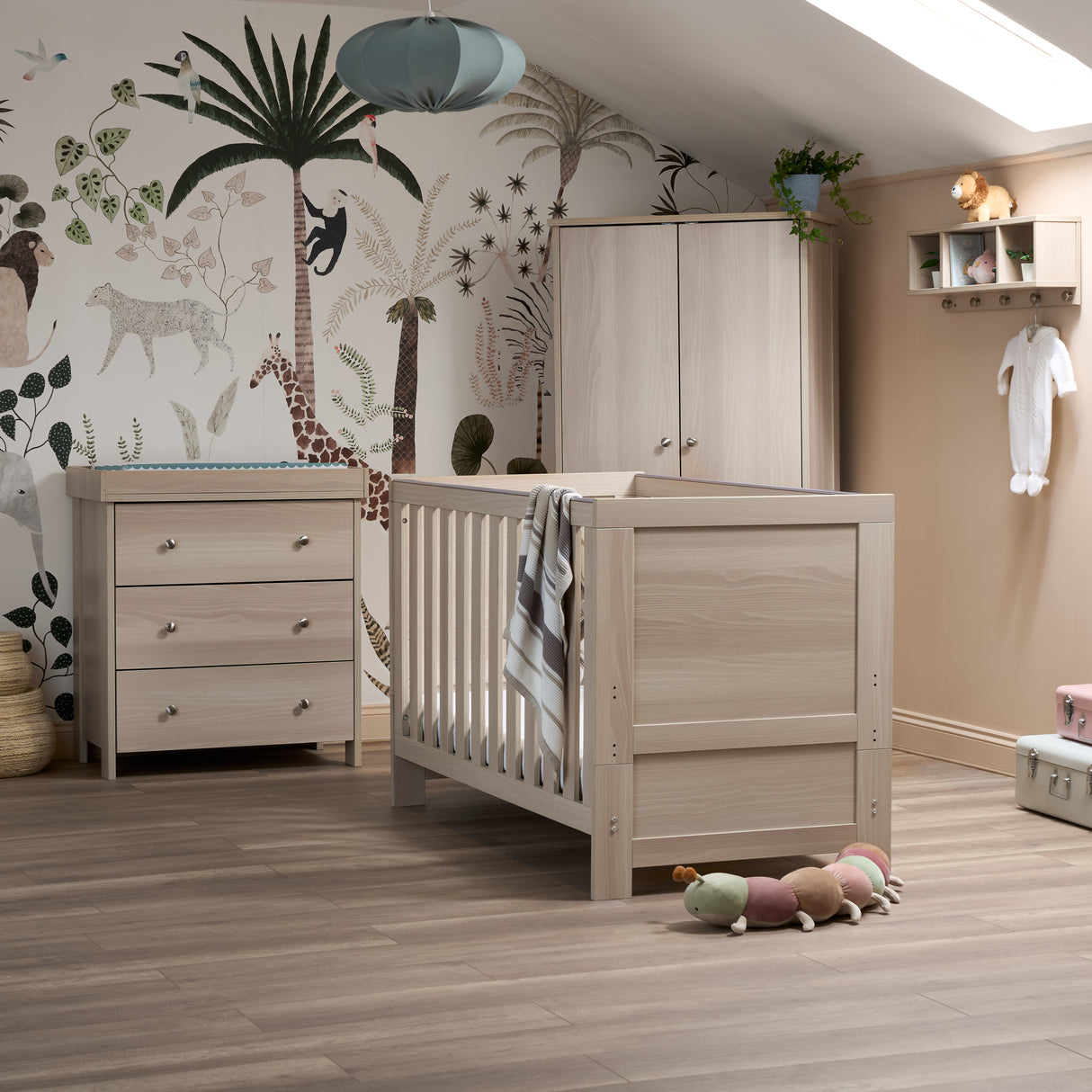 Obaby Nika 3 Piece Nursery Furniture Set with Cotbed, Dresser and Wardrobe - Aspen