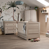 Obaby Nika 3 Piece Nursery Furniture Set with Cot Bed, Under Drawer, Dresser and Wardrobe - Aspen
