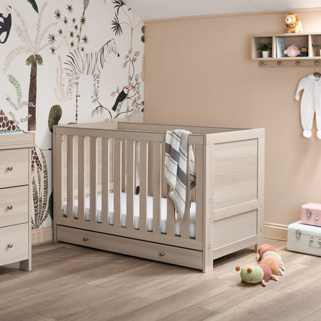Obaby Nika 2 Piece Nursery Furniture Set with Cot Bed, Under Drawer and Dresser - Aspen