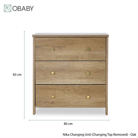 Obaby Nika 3 Piece Nursery Furniture Set with Cot Bed, Dresser and Wardrobe - Oak