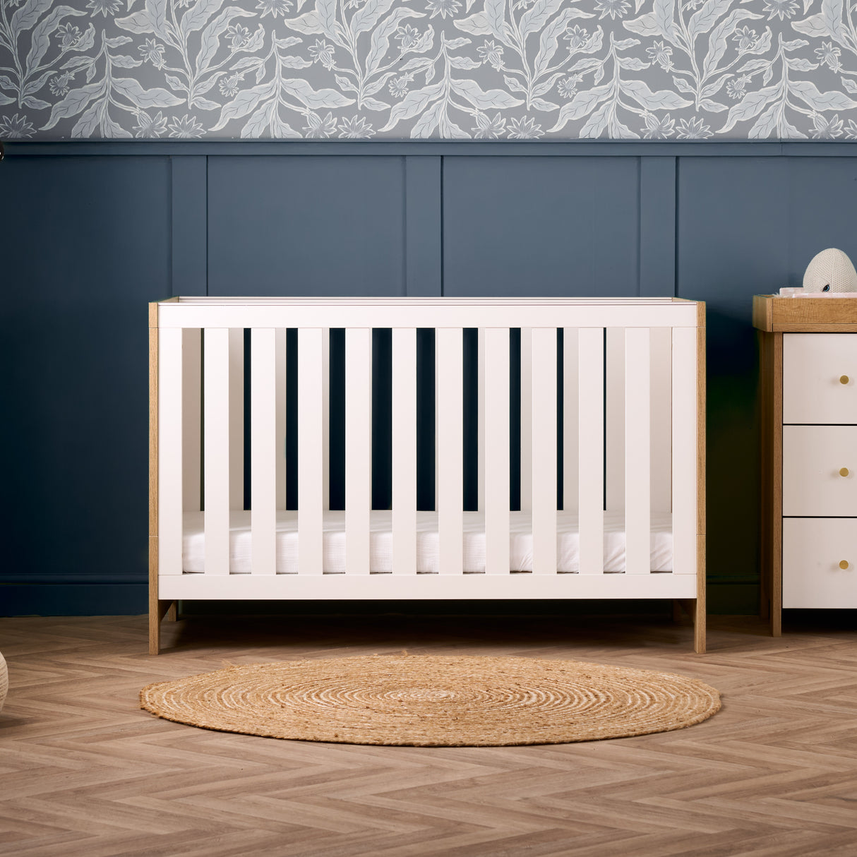 Obaby Nika 2 Piece Furniture Set with Cotbed and Dresser/Changing Unit - Oak & White