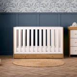 Obaby Nika 3 Piece Nursery Furniture Set with Cot Bed, Under Drawer, Dresser and Wardrobe - Oak & White