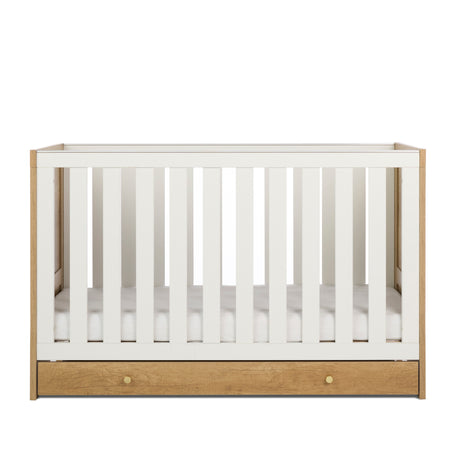 Obaby Nika 2 Piece Nursery Furniture Set with Cot Bed, Under Drawer and Dresser - Oak & White