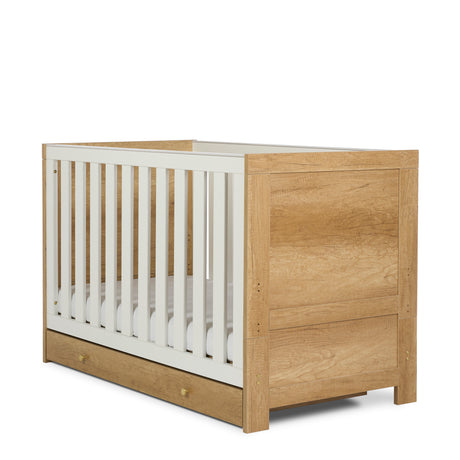 Obaby Nika 2 Piece Nursery Furniture Set with Cot Bed, Under Drawer and Dresser - Oak & White