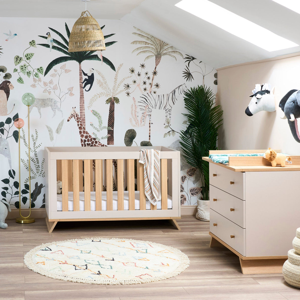 Obaby Thea 3 Piece Nursery Furniture Set with Cot Bed, Dresser & Wardrobe - Latte