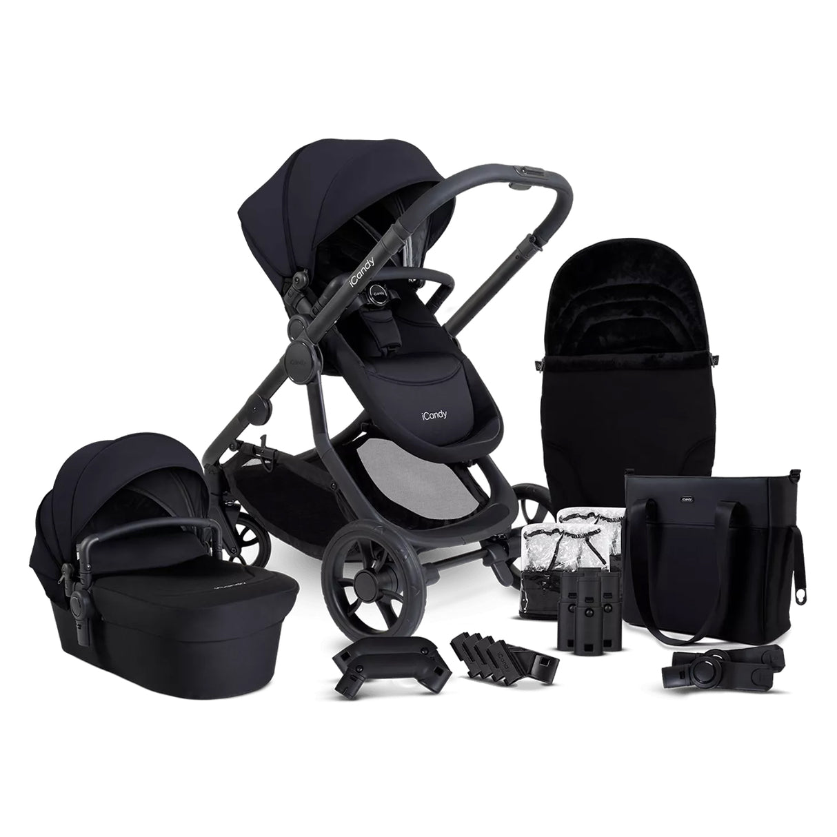 iCandy Orange 4 Complete Double Pushchair Bundle with Accessories - Black