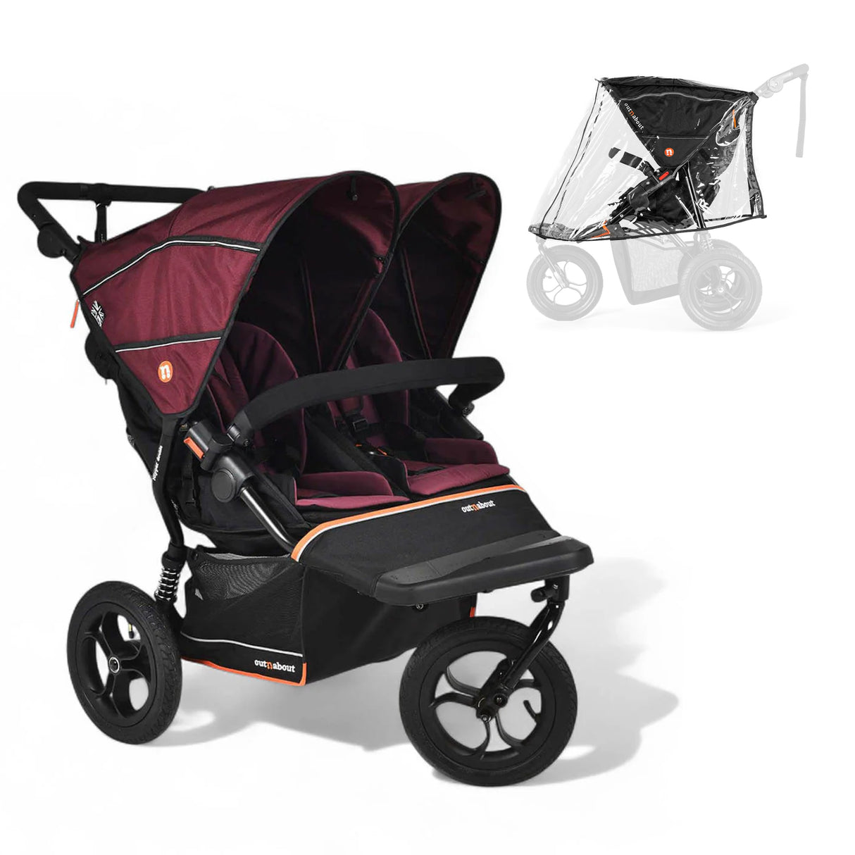 Out n About Nipper V6 Double Pushchair - Brambleberry Red