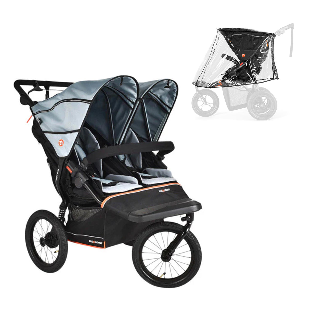 Out n About Nipper V6 Plus Double Pushchair - Rocksalt Grey