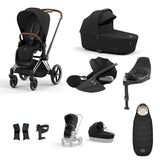 Cybex Priam Travel System with Accessories, Cloud T Car Seat & ISOFIX Base - Sepia Black / Chrome Brown Frame