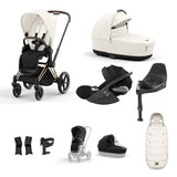Cybex Priam Travel System with Accessories, Cloud T Car Seat & ISOFIX Base - Off White / Rose Gold Frame