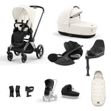 Cybex Priam Travel System with Accessories, Cloud T Car Seat & ISOFIX Base - Off White / Chrome Black Frame