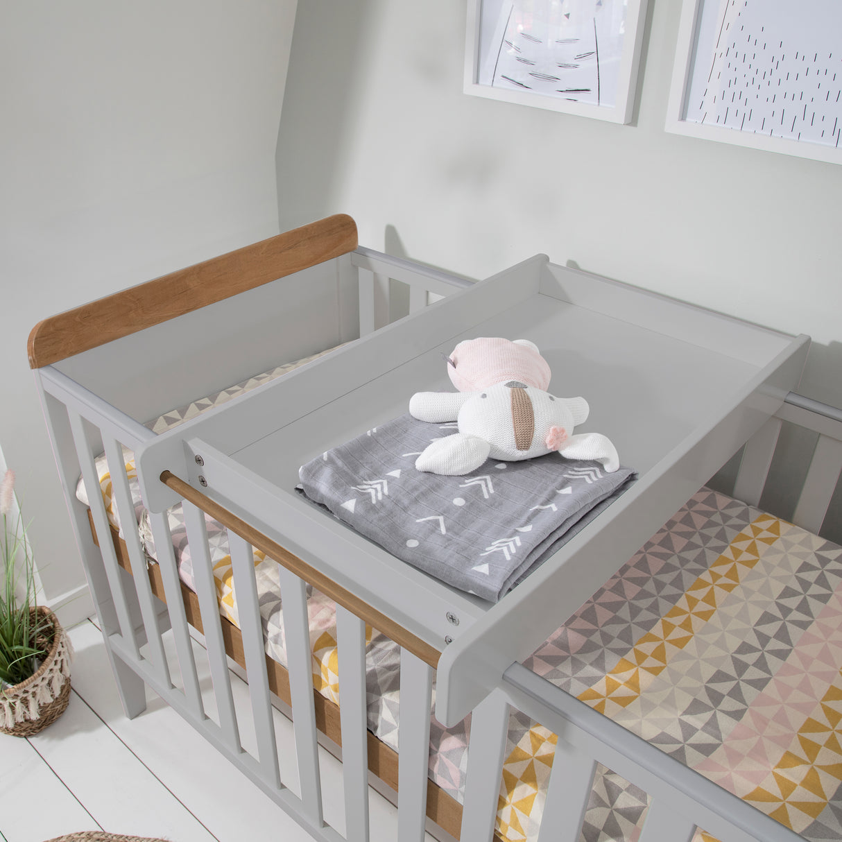 Tutti Bambini Rio Cot Bed with Cot Top Changer & Mattress - Dove Grey & Oak