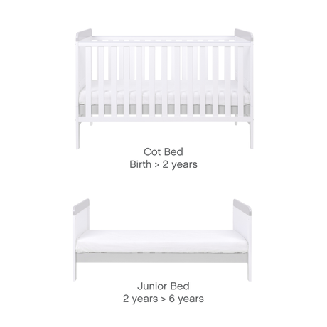 Tutti Bambini Rio Cot Bed with Cot Top Changer & Mattress - White & Dove Grey