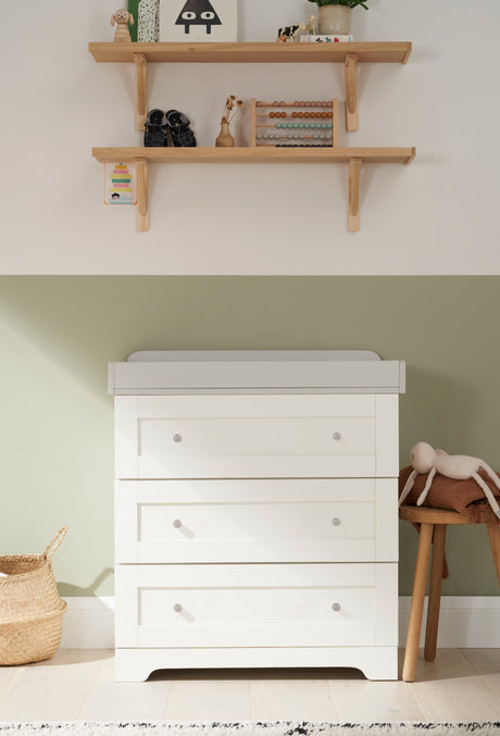 Tutti Bambini Rio 2 Piece Nursery Furniture Set with Cot Bed, Cot Top Changer and Dresser - White / Dove Grey