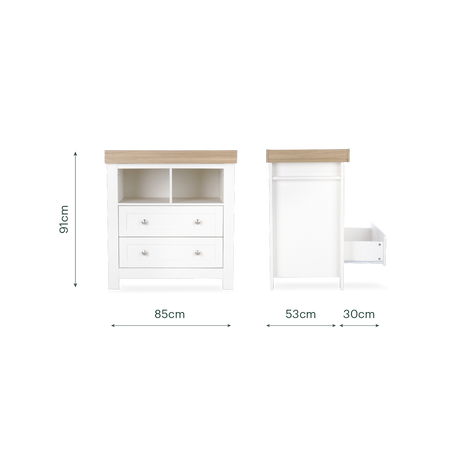 CuddleCo Burford 2 Piece Nursery Furniture Set with Cot Bed and Dresser - White & Oak