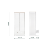 CuddleCo Burford 3 Piece Nursery Furniture Set with Cot Bed, Dresser & Wardrobe - White & Oak