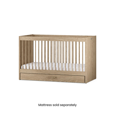 Silver Cross Geneva 5 Piece Nursery Furniture Set with Cot Bed, Under Drawer, Dresser, Wardrobe, Carmel Rocking Chair and TrueFit Eco Fibre Mattress
