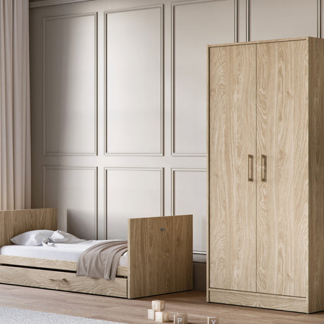 Silver Cross Geneva 5 Piece Nursery Furniture Set with Cot Bed, Under Drawer, Dresser, Wardrobe, Carmel Rocking Chair and TrueFit Eco Fibre Mattress