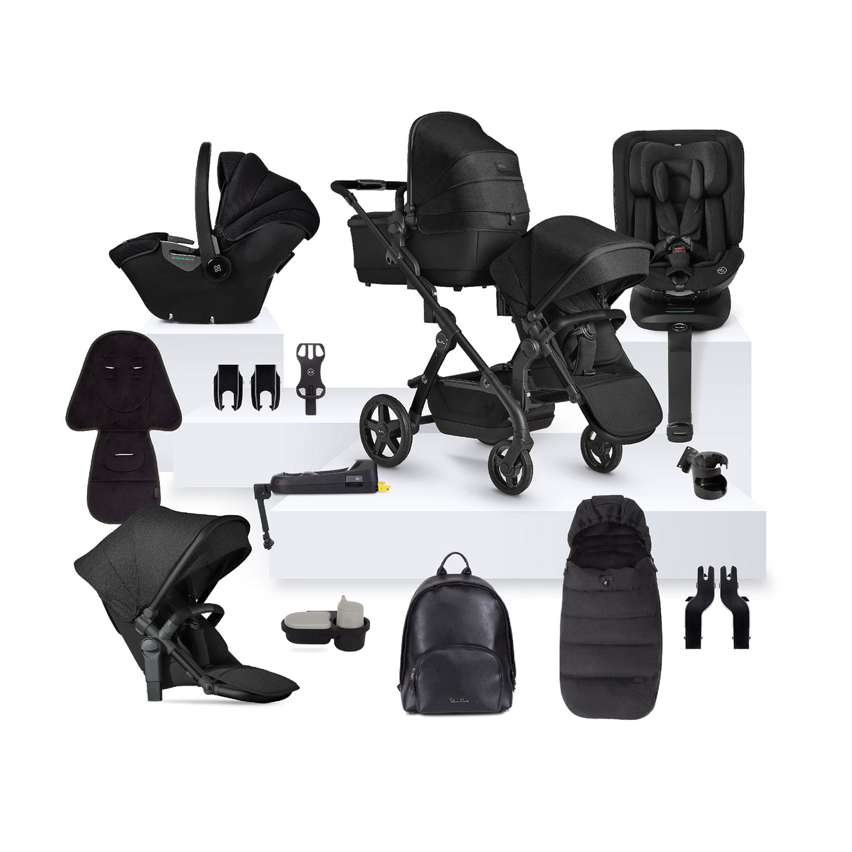 Silver Cross Wave 3 Single to Double Travel System with Dream Car Seat and Motion 2 360 Car Seat - Onyx