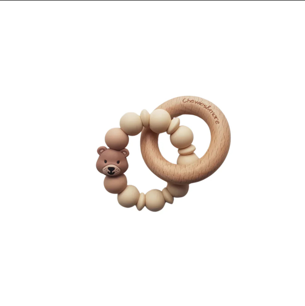 Chewies Wooden & Silicone Bear Teething Ring - Navaho Cream