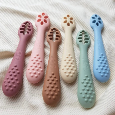 Chewies Silicone Weaning & Training Spoons 2 Pack - Camel/Navaho Cream