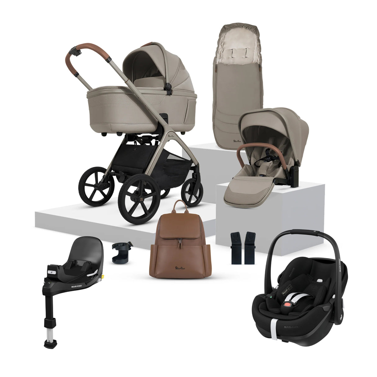 Silver Cross Cove Travel System with Maxi-Cosi Pebble 360 Pro2 & FamilyFix 360 Pro Base – Champagne