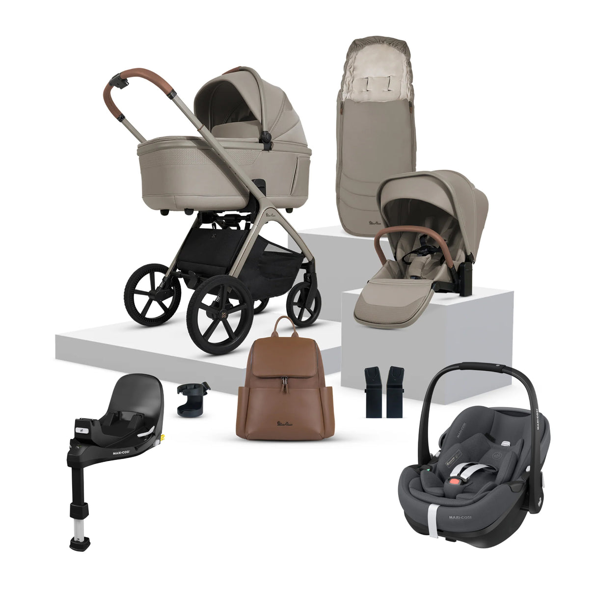 Silver Cross Cove Travel System with Maxi-Cosi Pebble 360 Pro2 & FamilyFix 360 Pro Base – Champagne