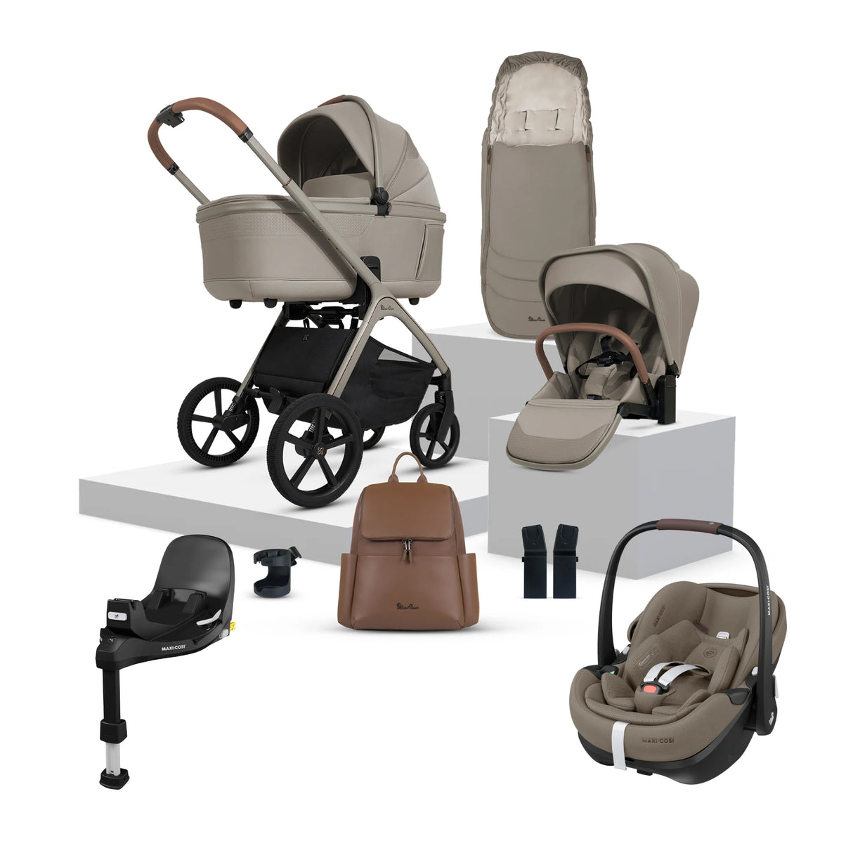 Silver Cross Cove Travel System with Maxi-Cosi Pebble 360 Pro2 & FamilyFix 360 Pro Base – Champagne