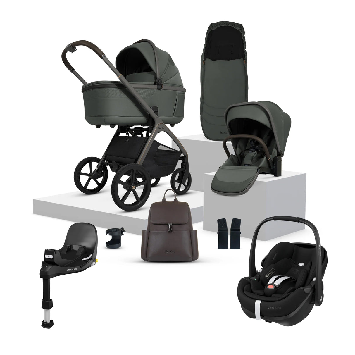 Silver Cross Cove Travel System with Maxi-Cosi Pebble 360 Pro2 & FamilyFix 360 Pro Base – Pewter
