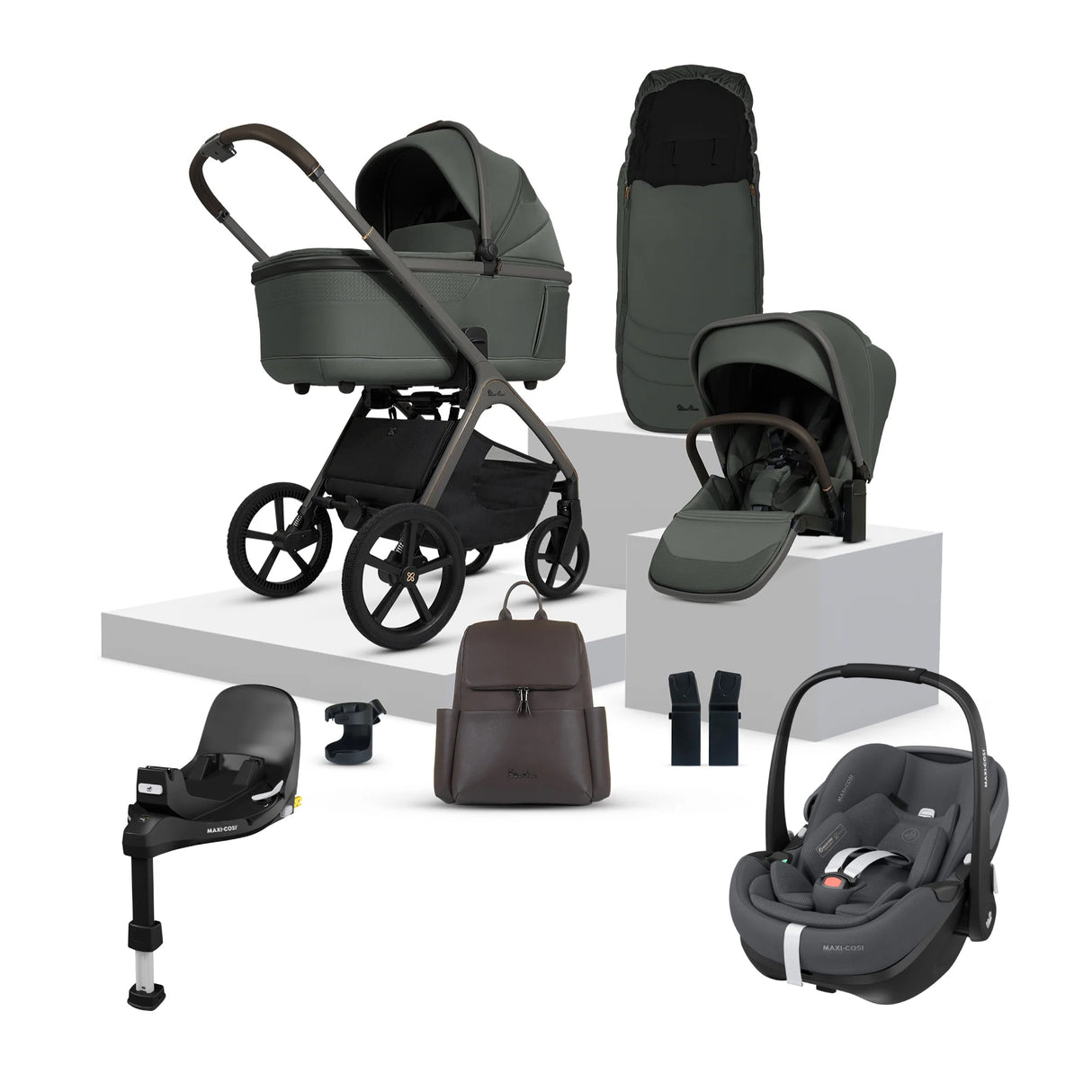 Silver Cross Cove Travel System with Maxi-Cosi Pebble 360 Pro2 & FamilyFix 360 Pro Base – Pewter