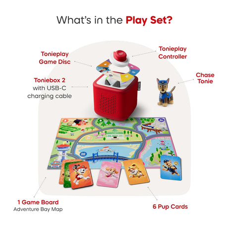 Tonies Toniebox 2 Play Set Including Paw Patrol Chase Tonie, Tonieplay Game & Tonieplay Controller - Sunset Red