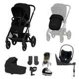 Cybex Talos S Lux Carrycot Travel System with Cloud T Car Seat & ISOFIX Base - Moon Black
