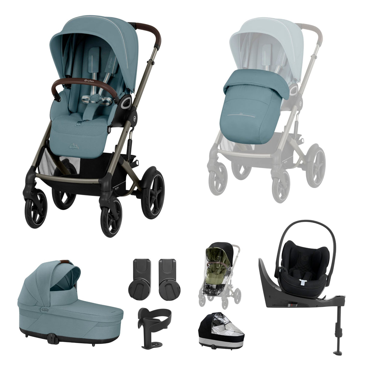 Cybex Talos S Lux Carrycot Travel System with Cloud T Car Seat & ISOFIX Base - Stormy Blue