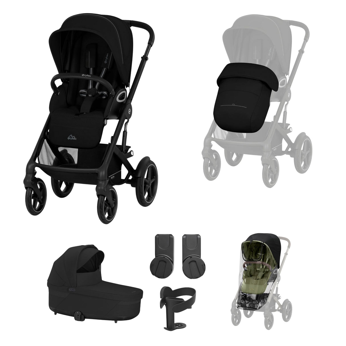 Cybex Talos S Lux Bundle with Carrycot & Accessories - Moon Black