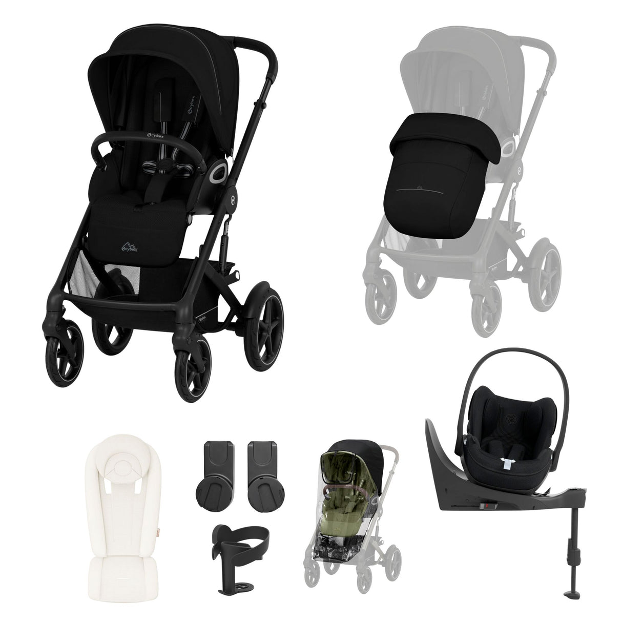 Cybex Talos S Lux Newborn Nest Travel System with Cloud T Car Seat & ISOFIX Base - Moon Black