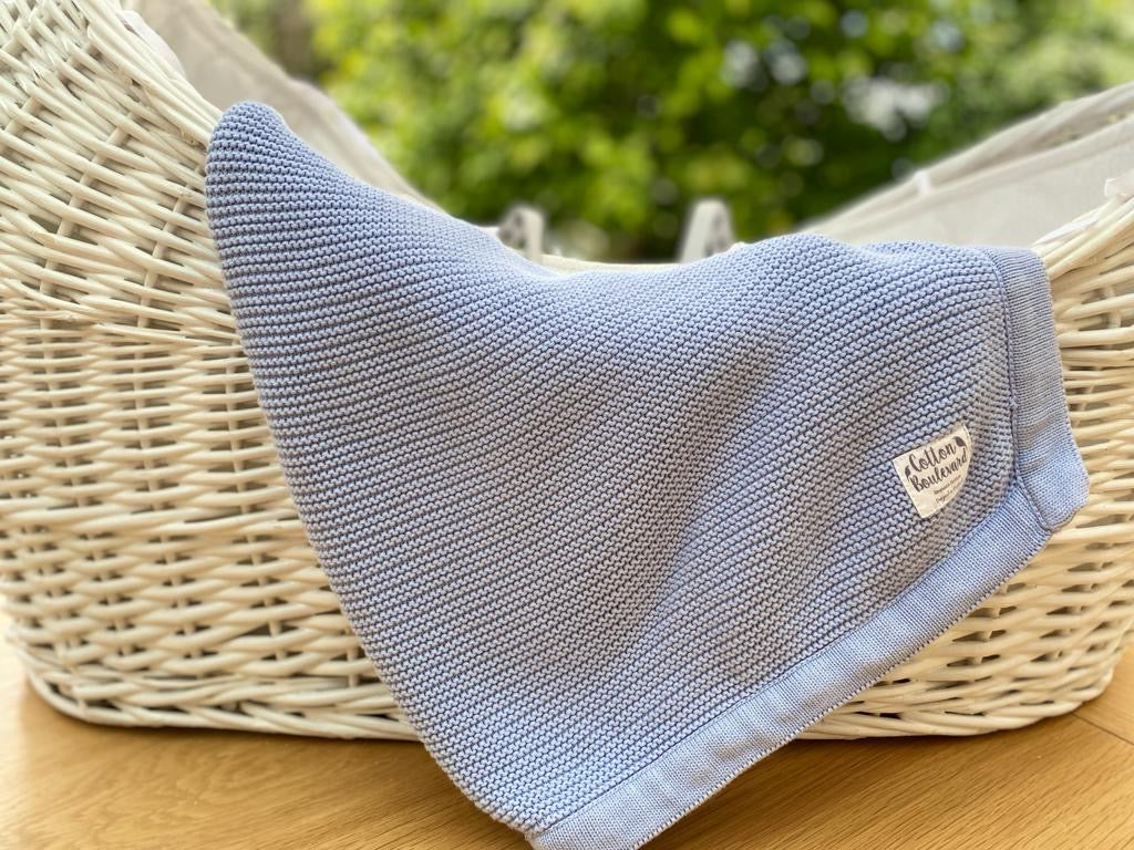 Cotton Boulevard Organic Cotton Knitted Baby Blanket 100x80cm - Misty Blue